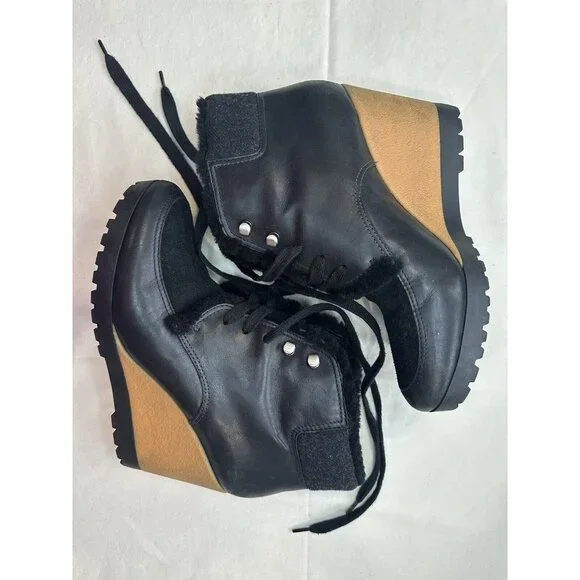 Cole Haan Waterproof Henson Wedge Black Leather Shearling Genuine Sheep sz 10B - Picture 8 of 10